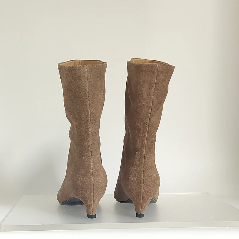 SmallHut New 2026 Trend Women Autumn Winter Cow Suede Ankle Boots Khaki Brown Chocolate Low Heel Square Toe Ladies Slip-on Boots