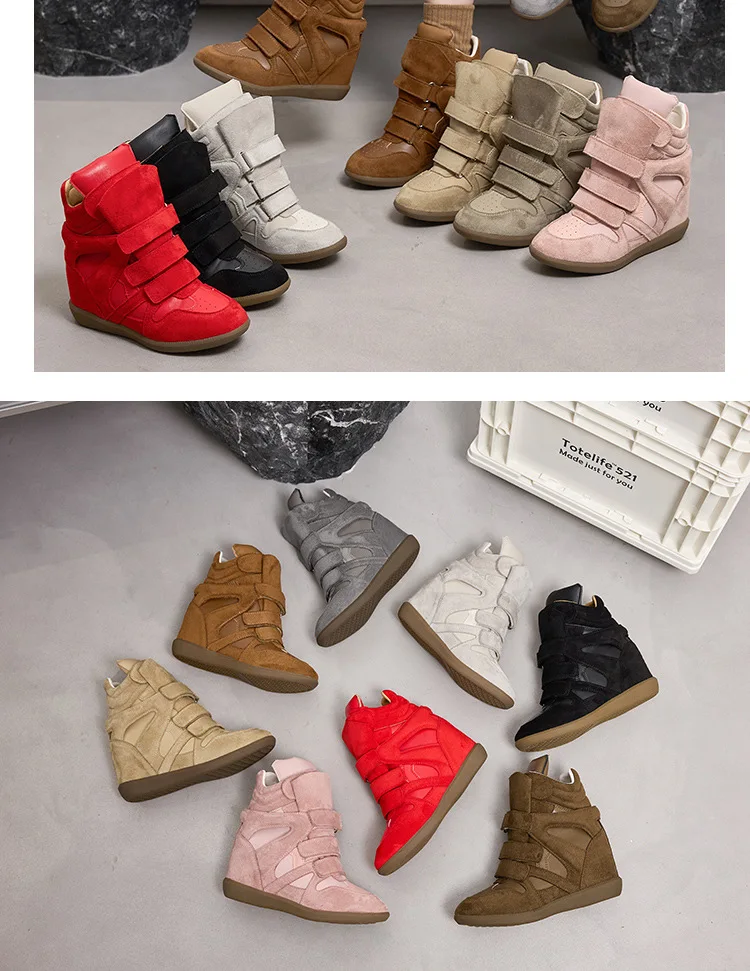 2026 New Women's 8CM Height Increase Velcro Chunky Platform Short Boots Suede Leather Fashion Versatile Casual Shoes Four Season