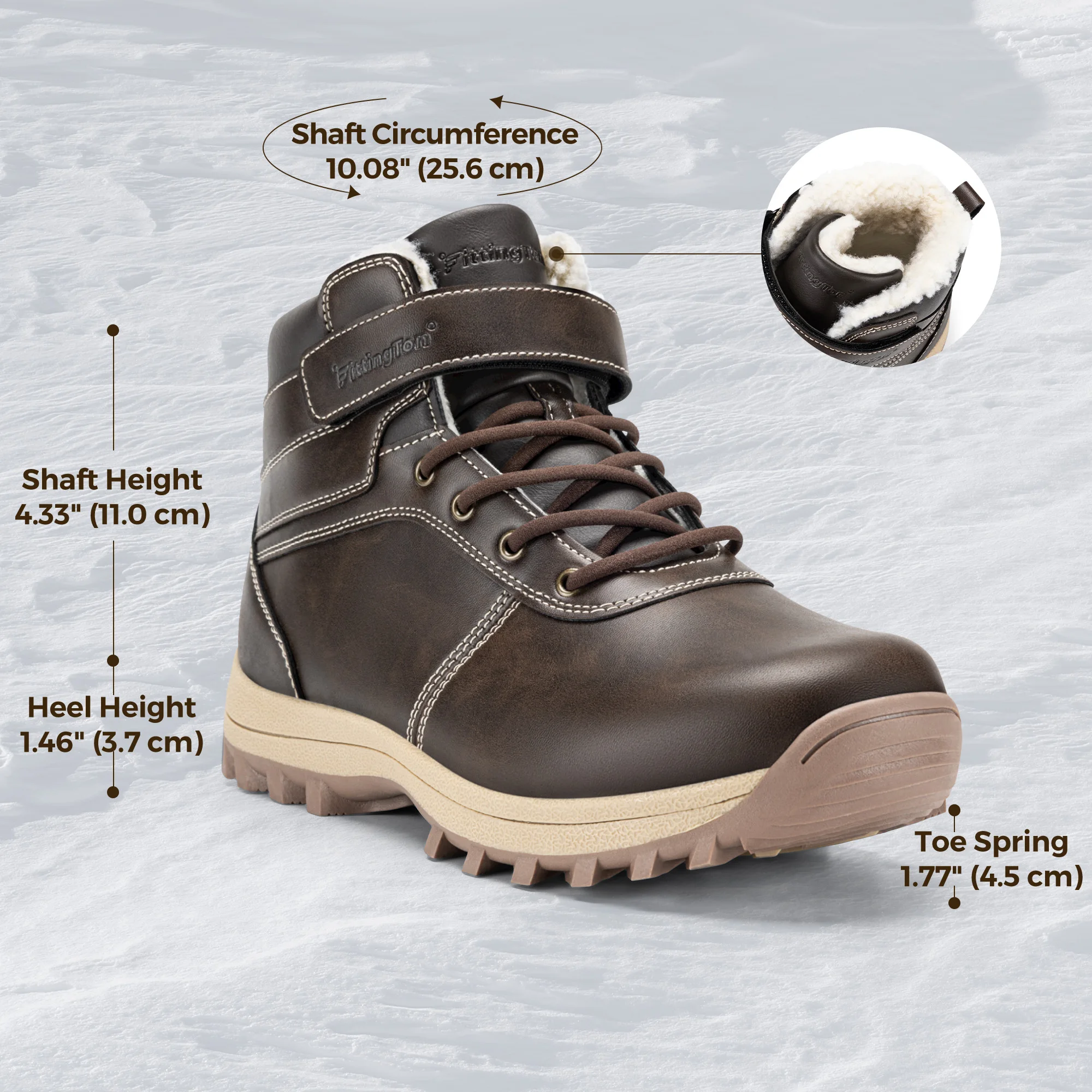 Fittington Men's Hiking Boots Wide Warm Fur Lined Winter Snow Boot Non-slip Outdoor Ankle High-top Trekking Shoes Waterproof