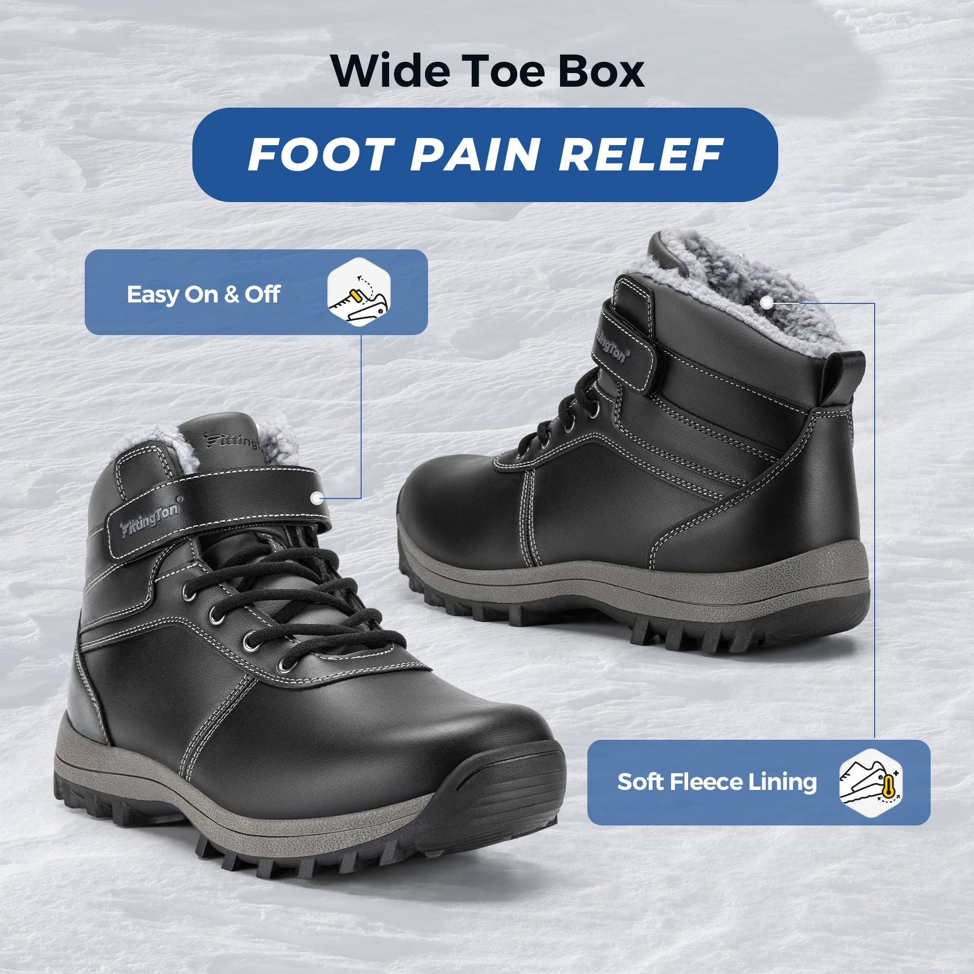 Fittington Men's Hiking Boots Wide Warm Fur Lined Winter Snow Boot Non-slip Outdoor Ankle High-top Trekking Shoes Waterproof