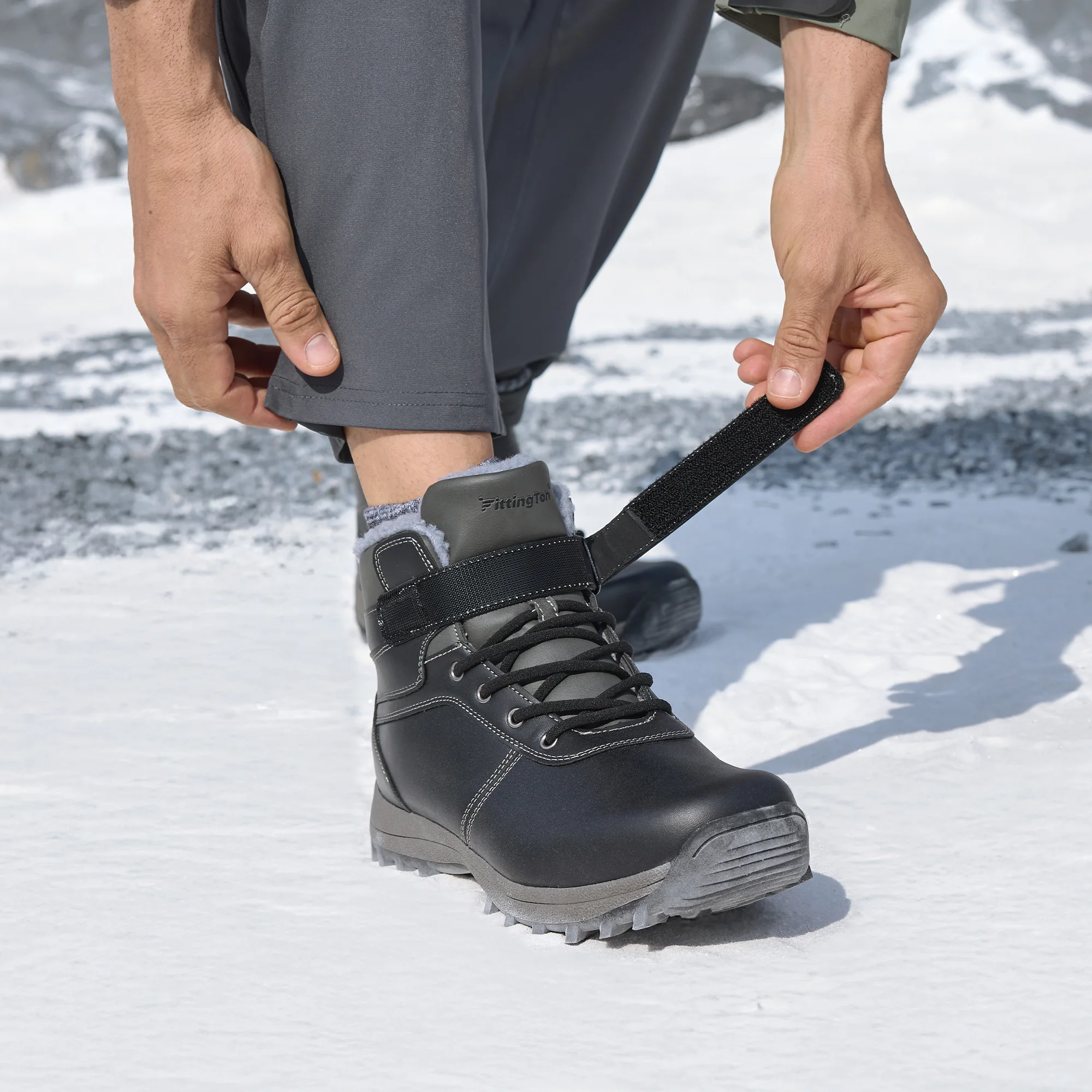 Fittington Men's Hiking Boots Wide Warm Fur Lined Winter Snow Boot Non-slip Outdoor Ankle High-top Trekking Shoes Waterproof