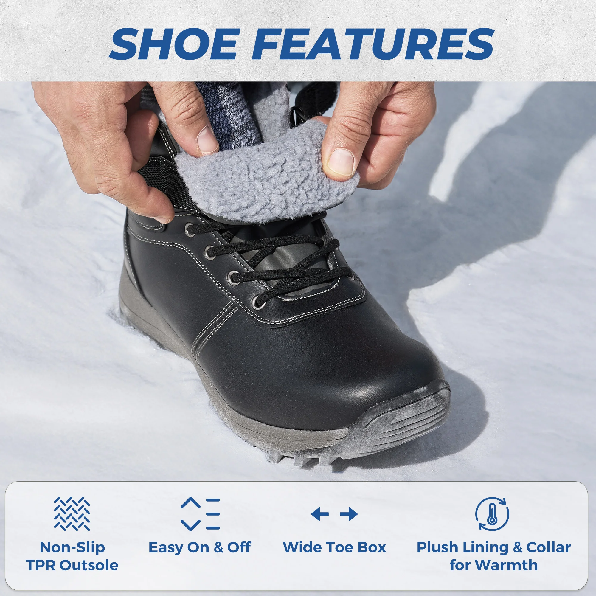 Fittington Men's Hiking Boots Wide Warm Fur Lined Winter Snow Boot Non-slip Outdoor Ankle High-top Trekking Shoes Waterproof