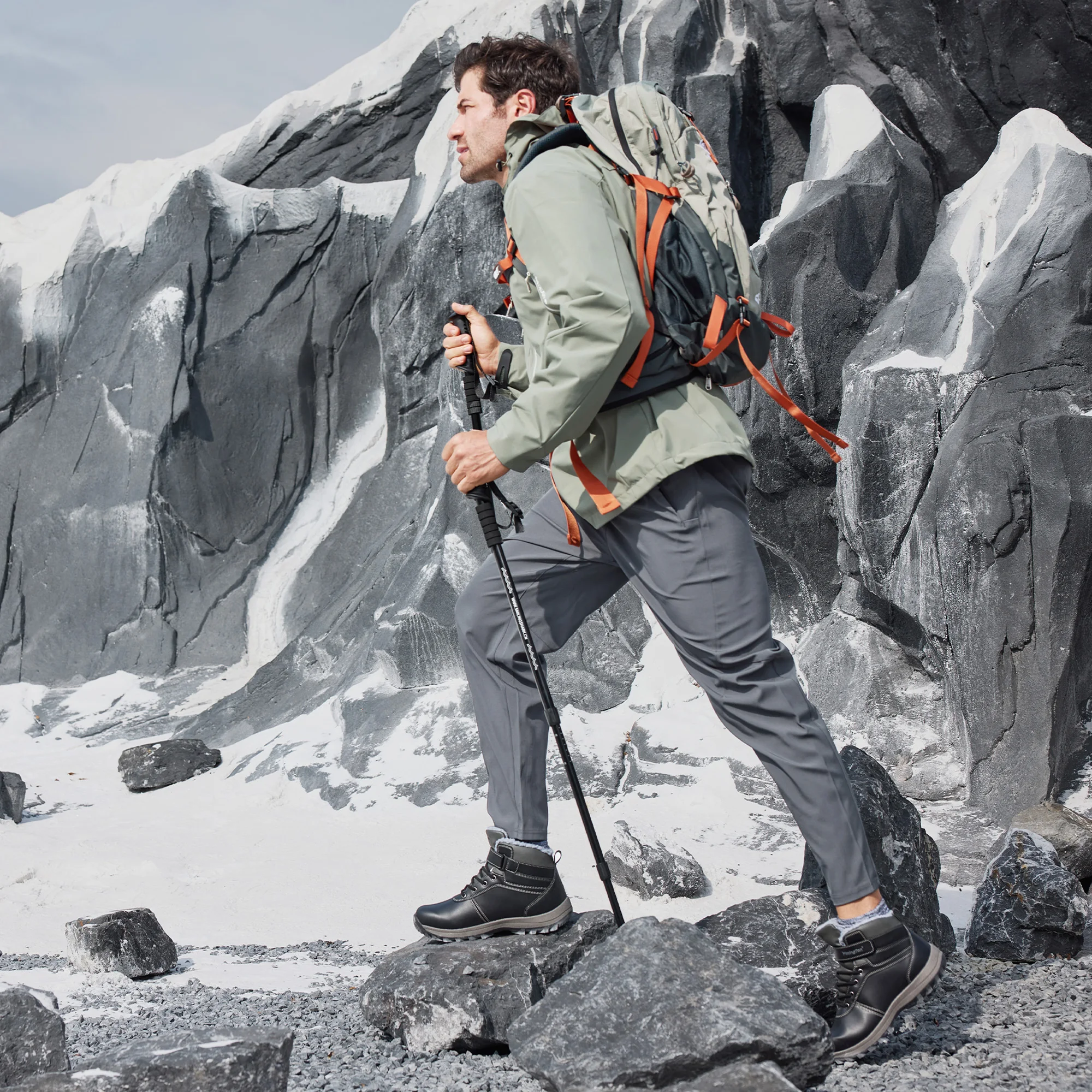Fittington Men's Hiking Boots Wide Warm Fur Lined Winter Snow Boot Non-slip Outdoor Ankle High-top Trekking Shoes Waterproof
