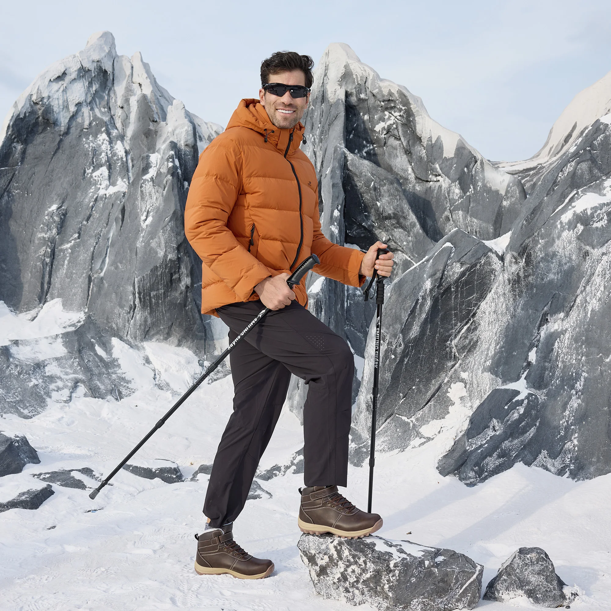 Fittington Men's Hiking Boots Wide Warm Fur Lined Winter Snow Boot Non-slip Outdoor Ankle High-top Trekking Shoes Waterproof