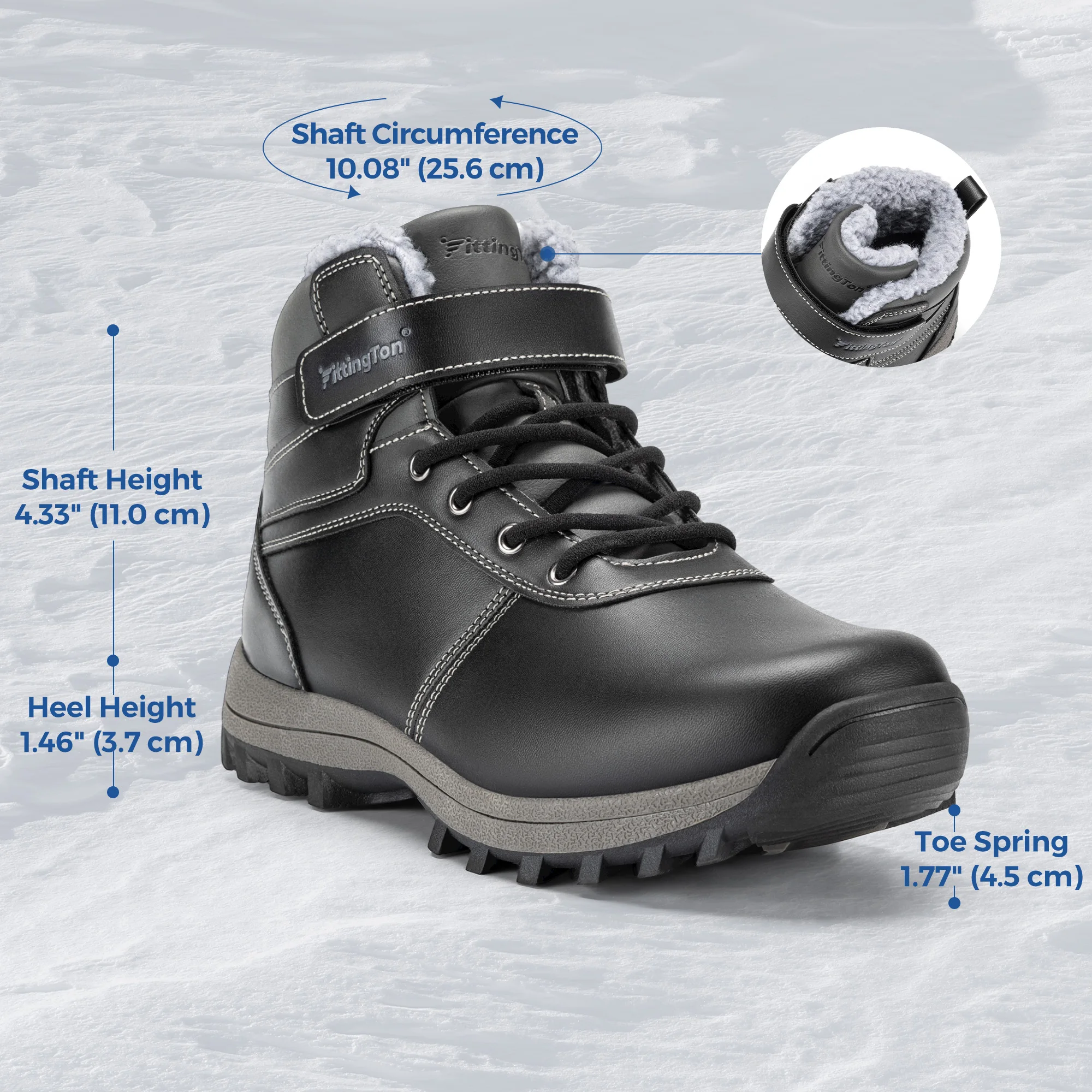 Fittington Men's Hiking Boots Wide Warm Fur Lined Winter Snow Boot Non-slip Outdoor Ankle High-top Trekking Shoes Waterproof