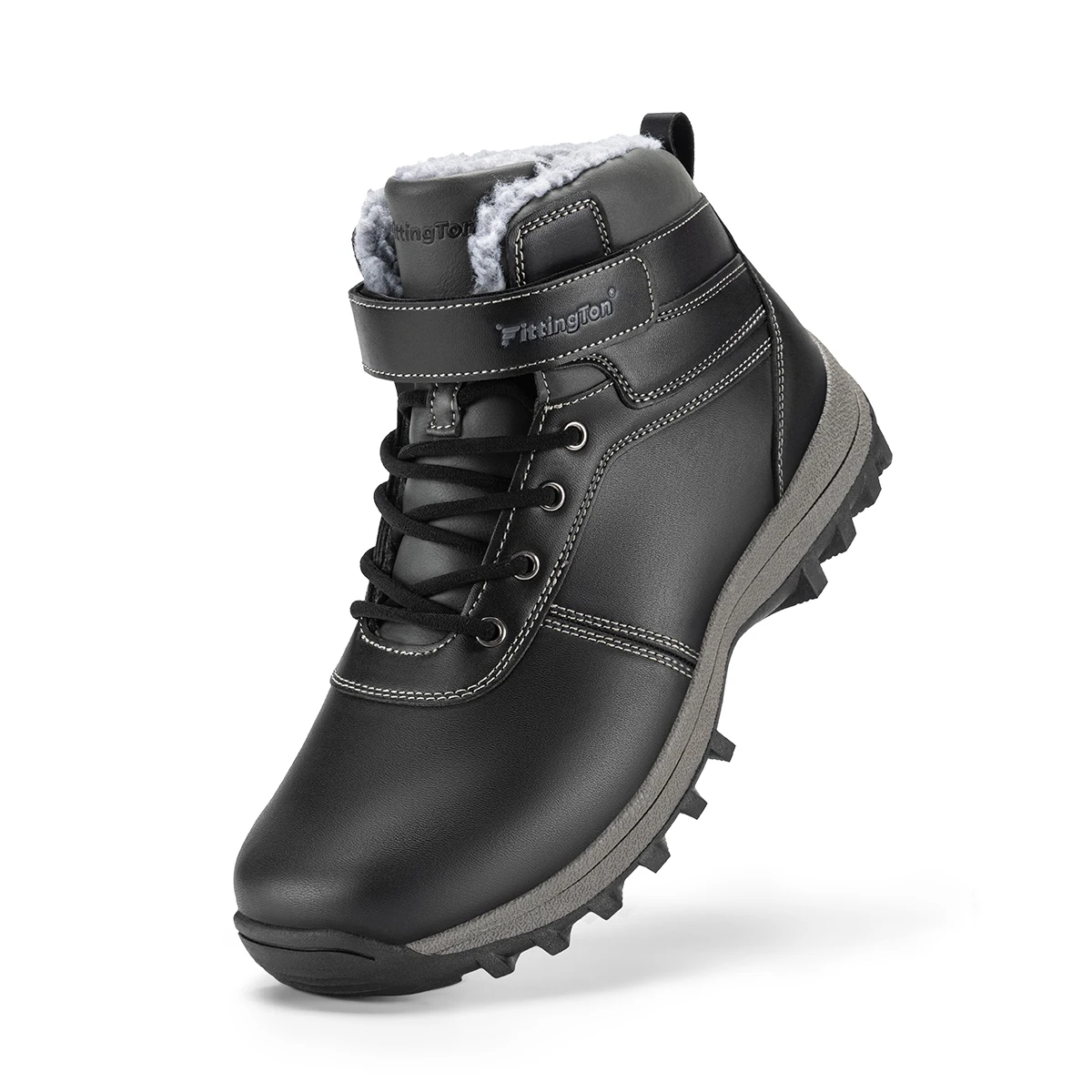 Fittington Men's Hiking Boots Wide Warm Fur Lined Winter Snow Boot Non-slip Outdoor Ankle High-top Trekking Shoes Waterproof