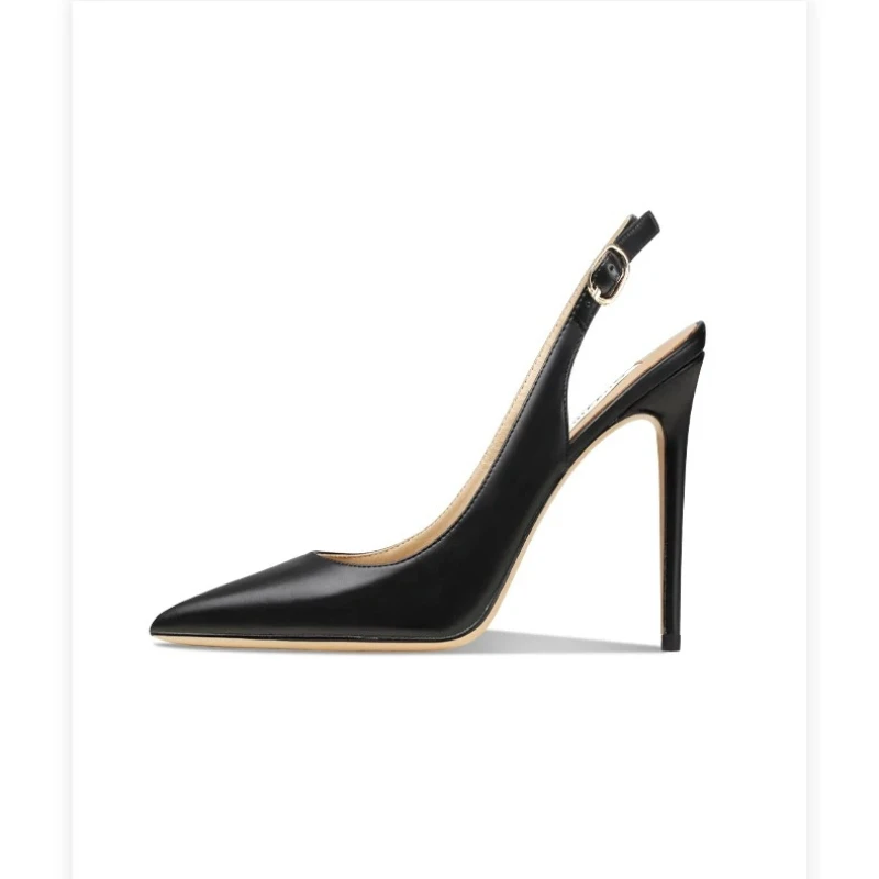 New Summer Black Sandals for Women with Slim Heels, Shallow Mouth, niche Design, Toe Cap, Back Strap, Sheepskin High Heels
