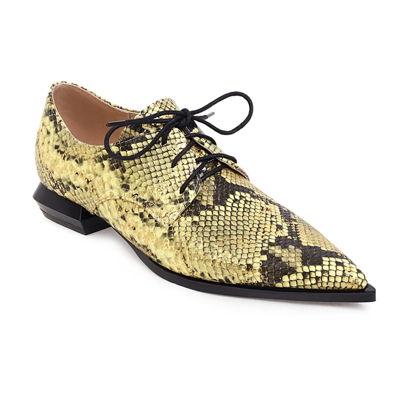 Snake Print Women Loafers Shoes Casual Low Heels Fashion Lace-up Boat Shoes Lady Sexy Pointed Snake EURO Style Oxford Shoes