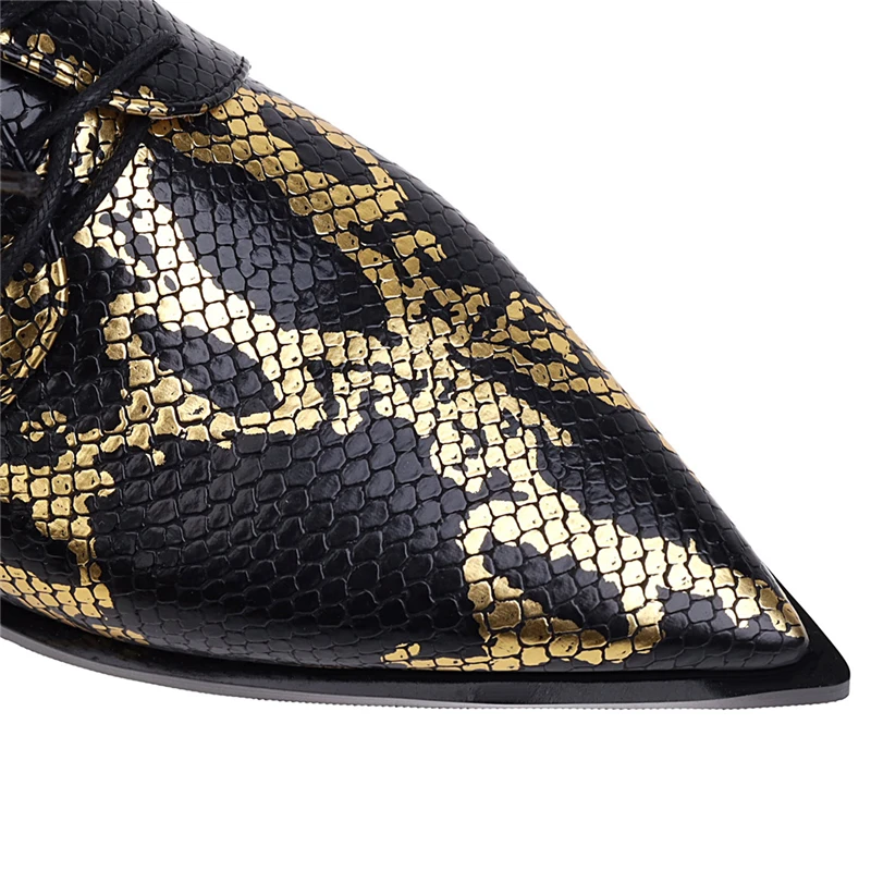 Snake Print Women Loafers Shoes Casual Low Heels Fashion Lace-up Boat Shoes Lady Sexy Pointed Snake EURO Style Oxford Shoes