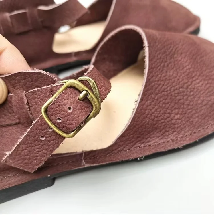Careaymade-Retro leisure Genuine Leather women's sandals,pure handmade comfortable slip-proof breathable round-headed sandals