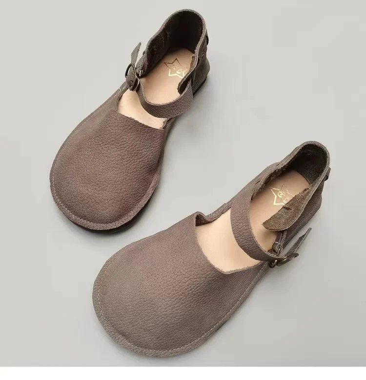 Careaymade-Retro leisure Genuine Leather women's sandals,pure handmade comfortable slip-proof breathable round-headed sandals