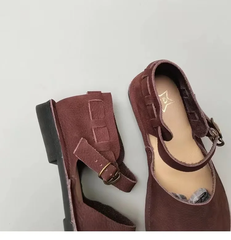 Careaymade-Retro leisure Genuine Leather women's sandals,pure handmade comfortable slip-proof breathable round-headed sandals