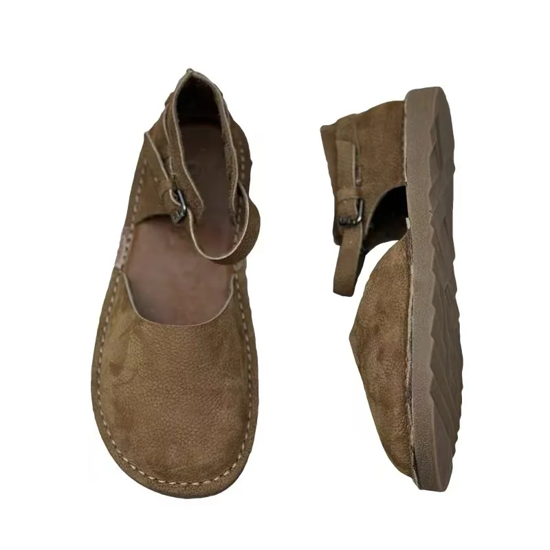 Careaymade-Retro leisure Genuine Leather women's sandals,pure handmade comfortable slip-proof breathable round-headed sandals