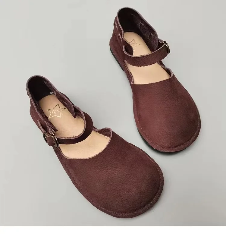 Careaymade-Retro leisure Genuine Leather women's sandals,pure handmade comfortable slip-proof breathable round-headed sandals