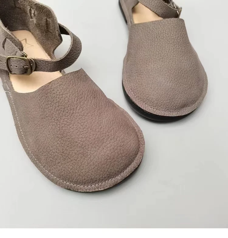 Careaymade-Retro leisure Genuine Leather women's sandals,pure handmade comfortable slip-proof breathable round-headed sandals