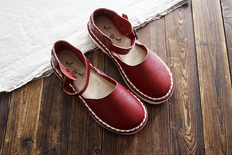 Careaymade-Retro leisure Genuine Leather women's sandals,pure handmade comfortable slip-proof breathable round-headed sandals