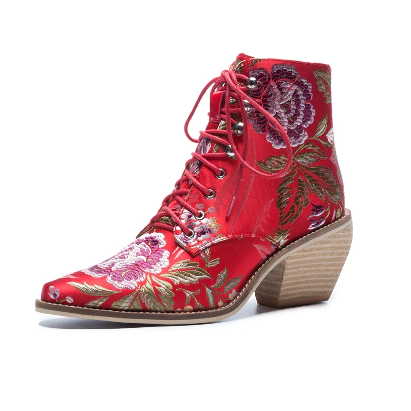 Women ankle boots plus size 23-26.5cm women shoes Chinese style embroidered flowers blue boots Flower women boots 4 colors