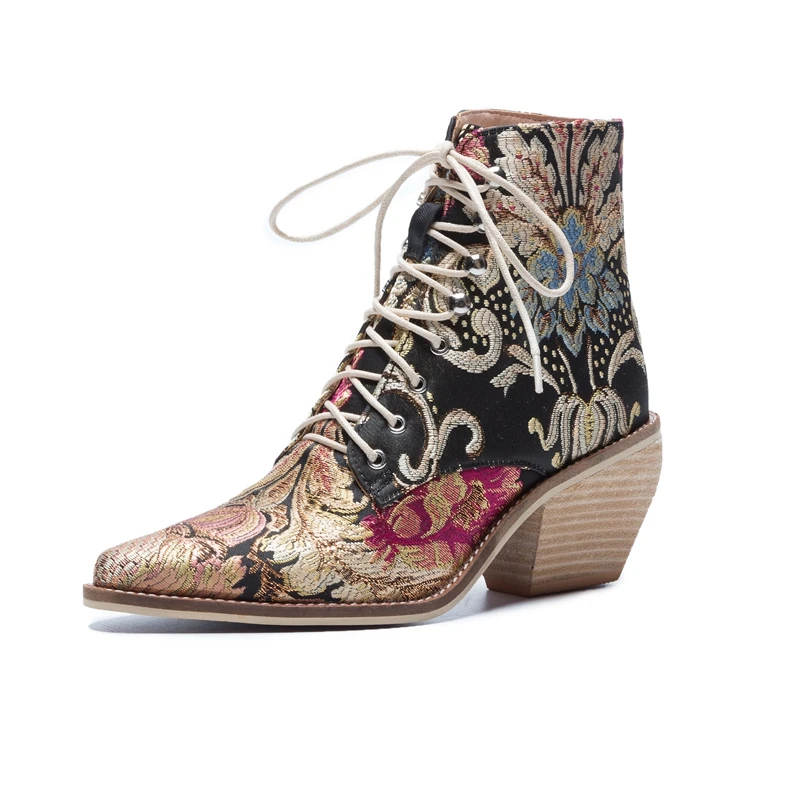 Women ankle boots plus size 23-26.5cm women shoes Chinese style embroidered flowers blue boots Flower women boots 4 colors
