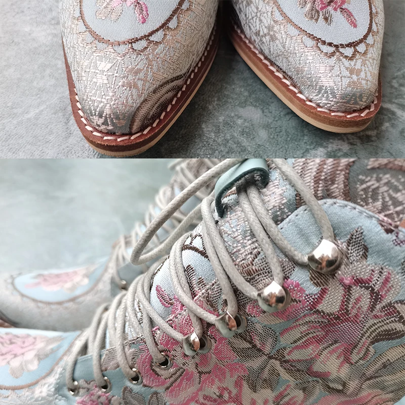 Women ankle boots plus size 23-26.5cm women shoes Chinese style embroidered flowers blue boots Flower women boots 4 colors
