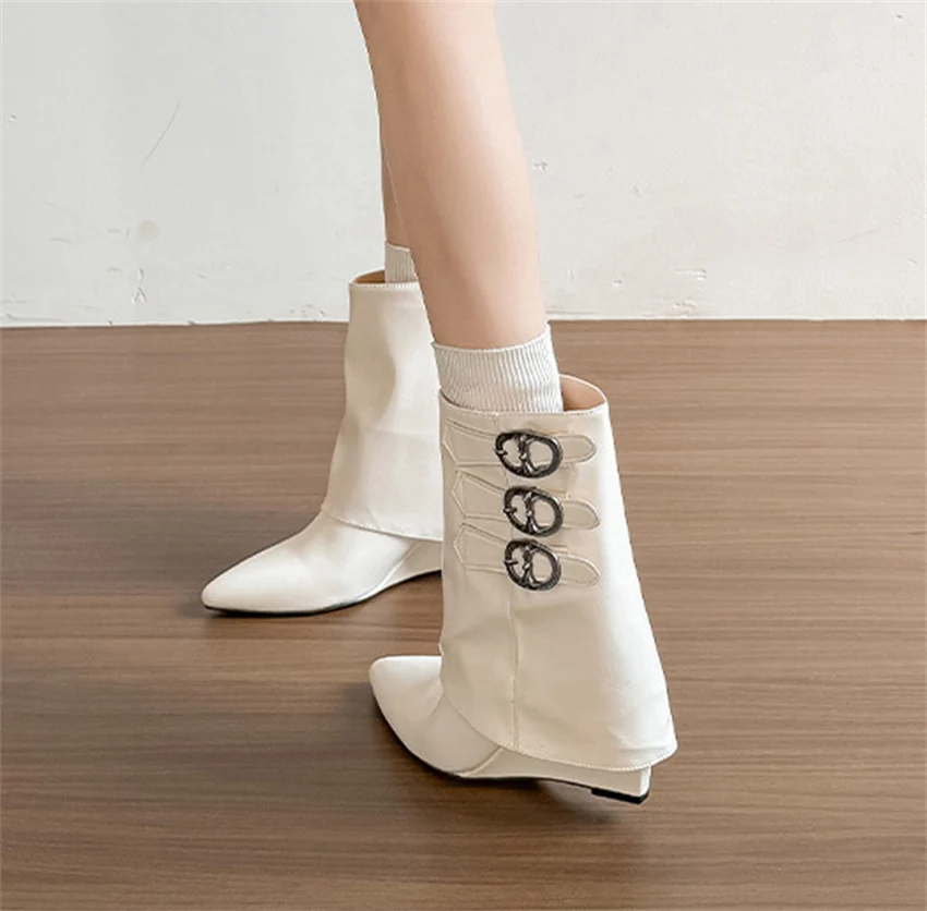 Botas Ankle Boots Autumn Winter Fashion Square Low Heels Boots Shoes for Women Designer Pointed Toe Zapatos De Mujer Handmade