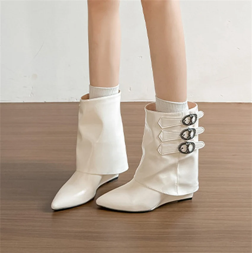 Botas Ankle Boots Autumn Winter Fashion Square Low Heels Boots Shoes for Women Designer Pointed Toe Zapatos De Mujer Handmade