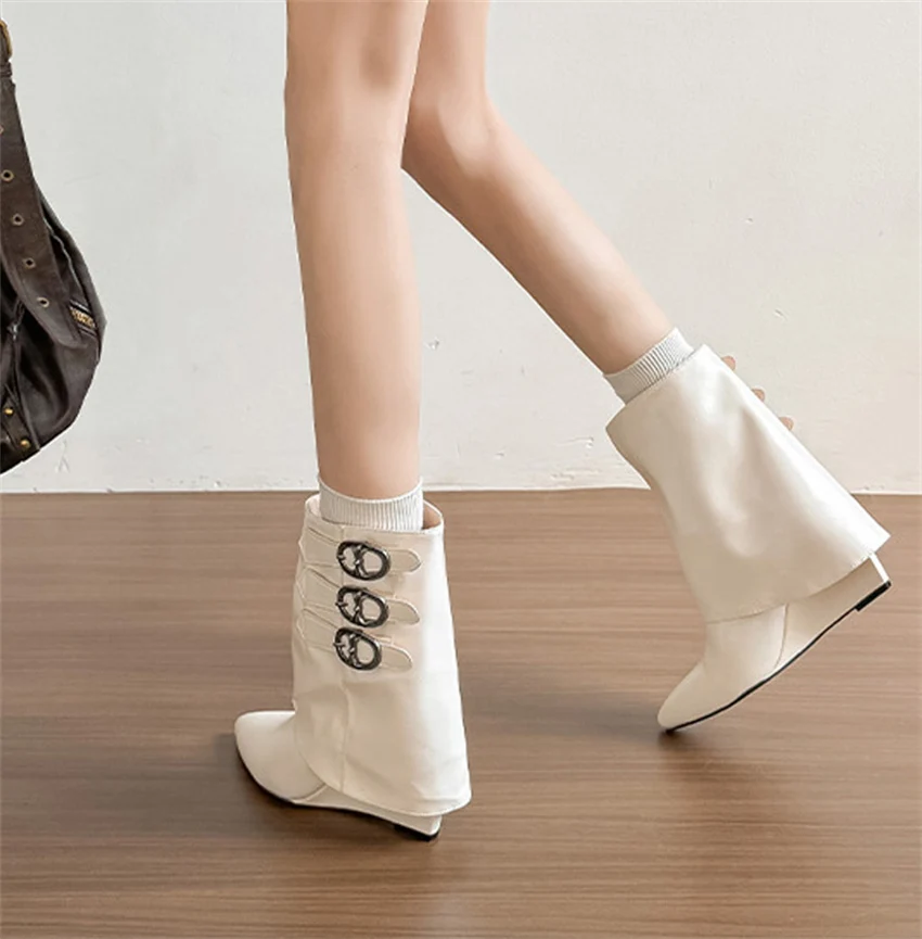 Botas Ankle Boots Autumn Winter Fashion Square Low Heels Boots Shoes for Women Designer Pointed Toe Zapatos De Mujer Handmade