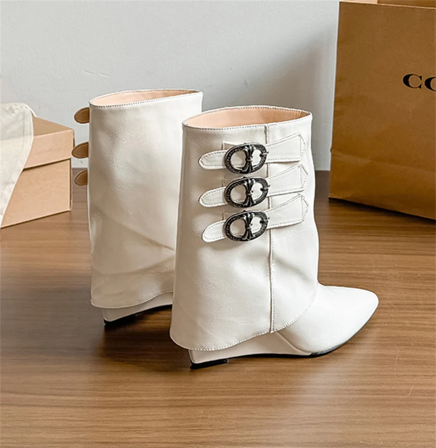 Botas Ankle Boots Autumn Winter Fashion Square Low Heels Boots Shoes for Women Designer Pointed Toe Zapatos De Mujer Handmade
