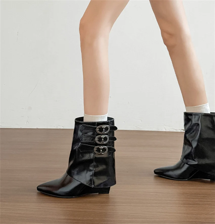 Botas Ankle Boots Autumn Winter Fashion Square Low Heels Boots Shoes for Women Designer Pointed Toe Zapatos De Mujer Handmade