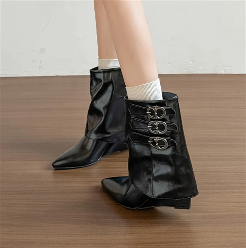 Botas Ankle Boots Autumn Winter Fashion Square Low Heels Boots Shoes for Women Designer Pointed Toe Zapatos De Mujer Handmade