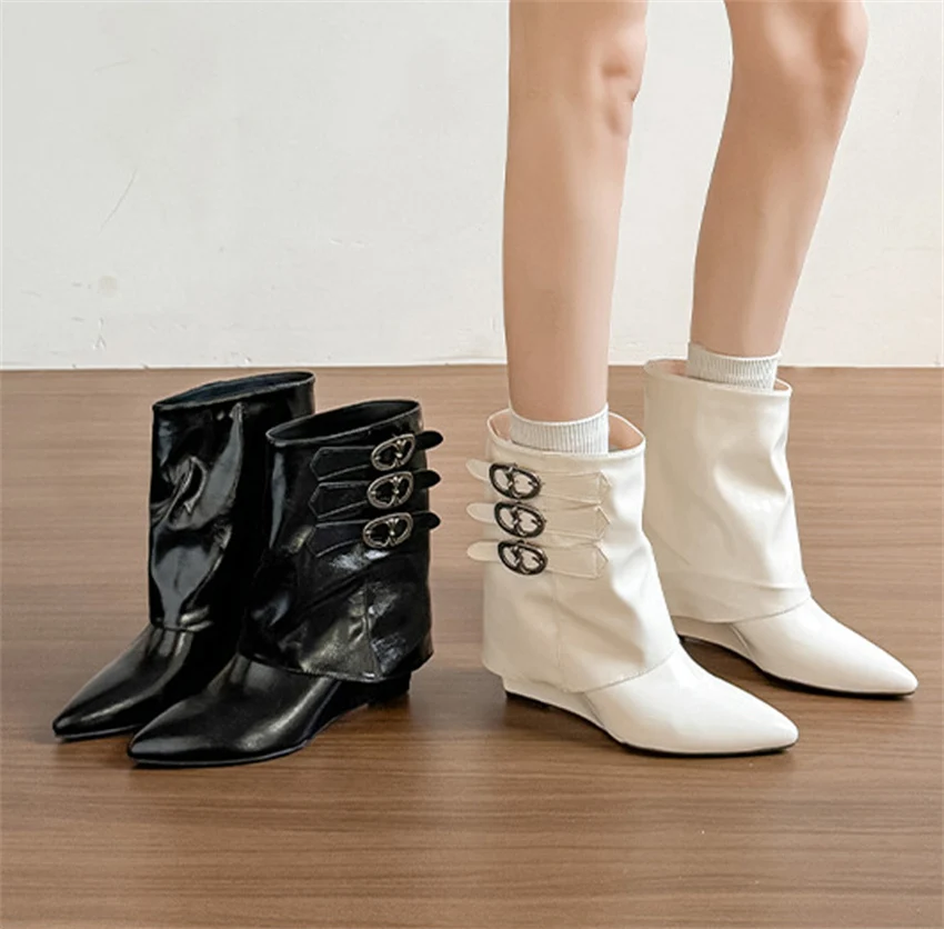 Botas Ankle Boots Autumn Winter Fashion Square Low Heels Boots Shoes for Women Designer Pointed Toe Zapatos De Mujer Handmade
