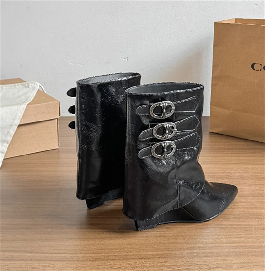 Botas Ankle Boots Autumn Winter Fashion Square Low Heels Boots Shoes for Women Designer Pointed Toe Zapatos De Mujer Handmade
