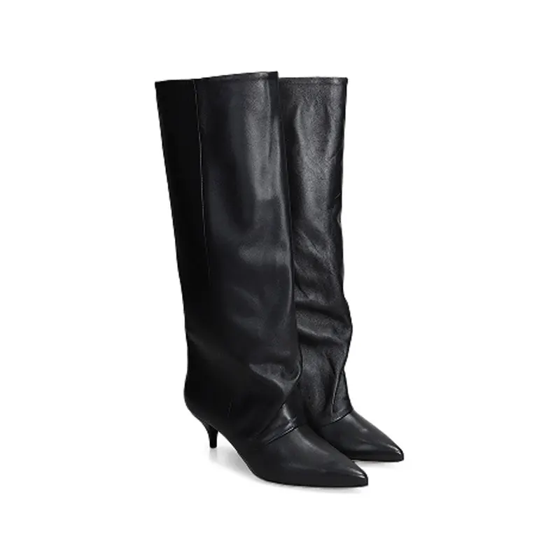 2026New Autumn and Winter Pointed Low Heel Knee High Women's Boots, Fashionable and Versatile Women's Mid Top Boots