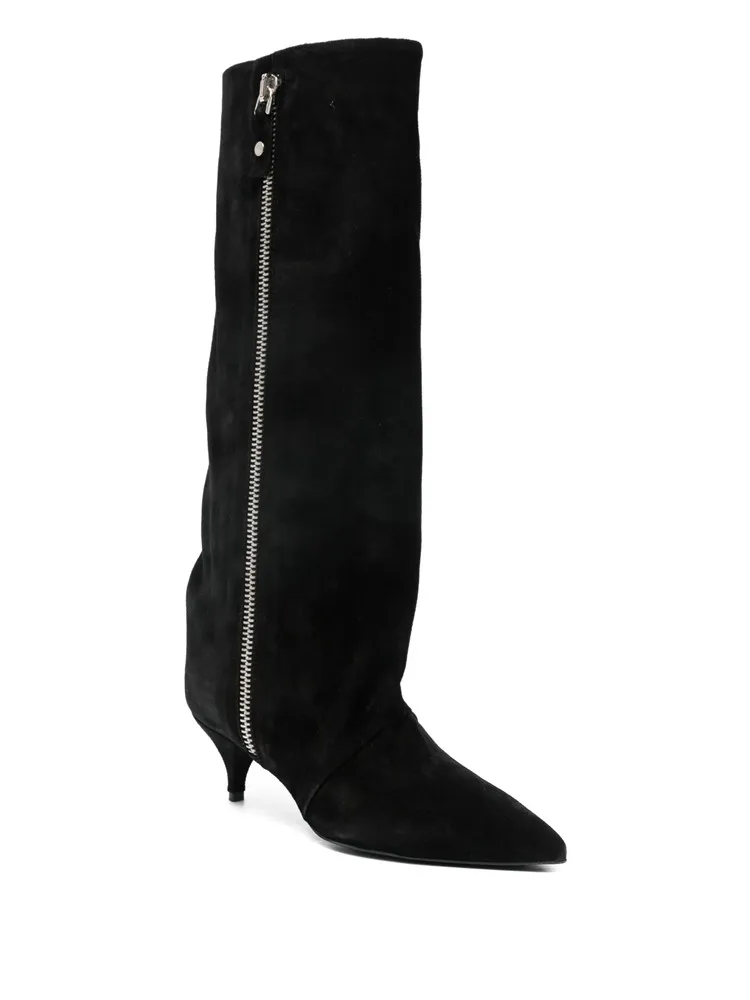 2026New Autumn and Winter Pointed Low Heel Knee High Women's Boots, Fashionable and Versatile Women's Mid Top Boots