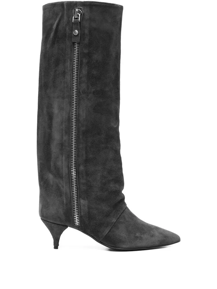 2026New Autumn and Winter Pointed Low Heel Knee High Women's Boots, Fashionable and Versatile Women's Mid Top Boots