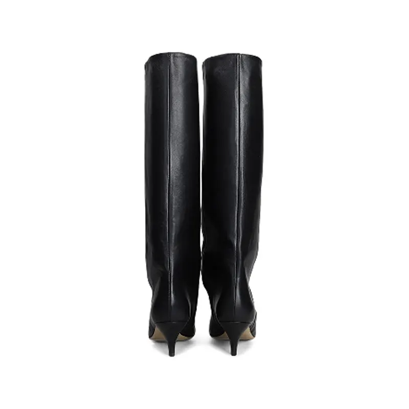 2026New Autumn and Winter Pointed Low Heel Knee High Women's Boots, Fashionable and Versatile Women's Mid Top Boots