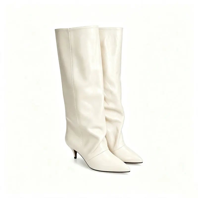 2026New Autumn and Winter Pointed Low Heel Knee High Women's Boots, Fashionable and Versatile Women's Mid Top Boots