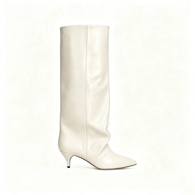 2026New Autumn and Winter Pointed Low Heel Knee High Women's Boots, Fashionable and Versatile Women's Mid Top Boots