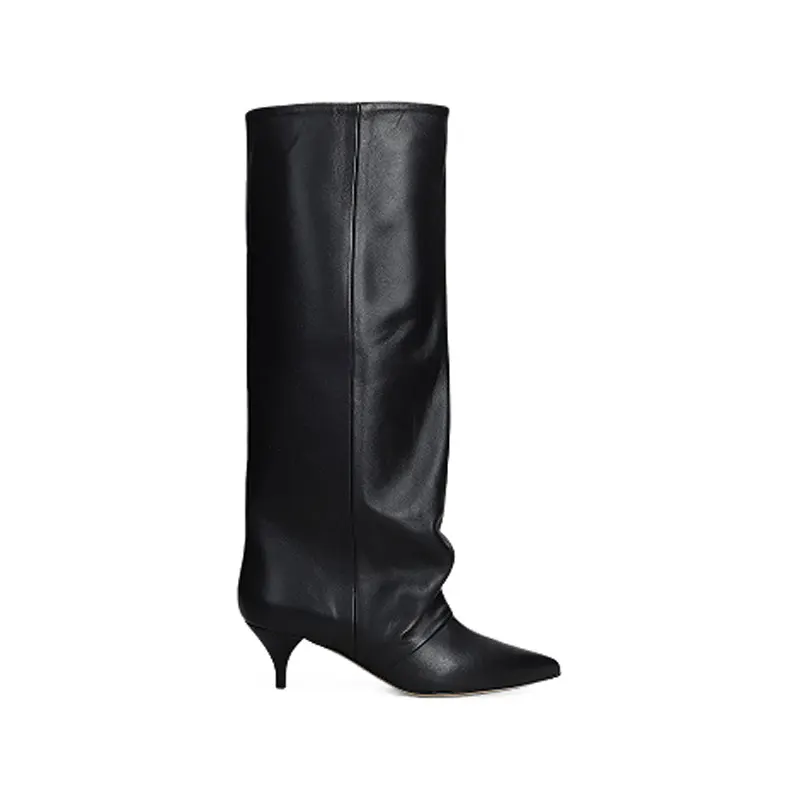 2026New Autumn and Winter Pointed Low Heel Knee High Women's Boots, Fashionable and Versatile Women's Mid Top Boots