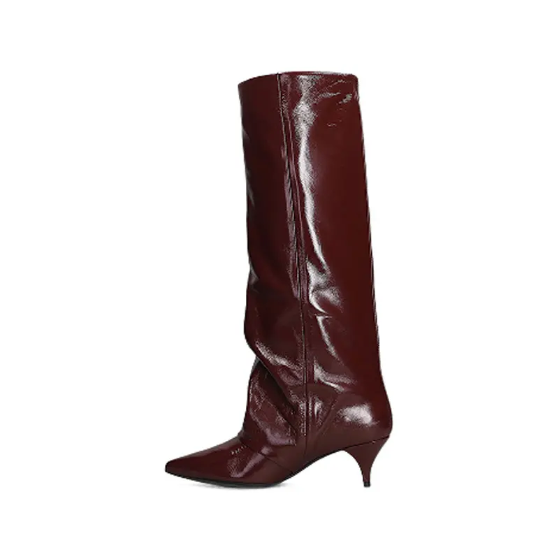 2026New Autumn and Winter Pointed Low Heel Knee High Women's Boots, Fashionable and Versatile Women's Mid Top Boots