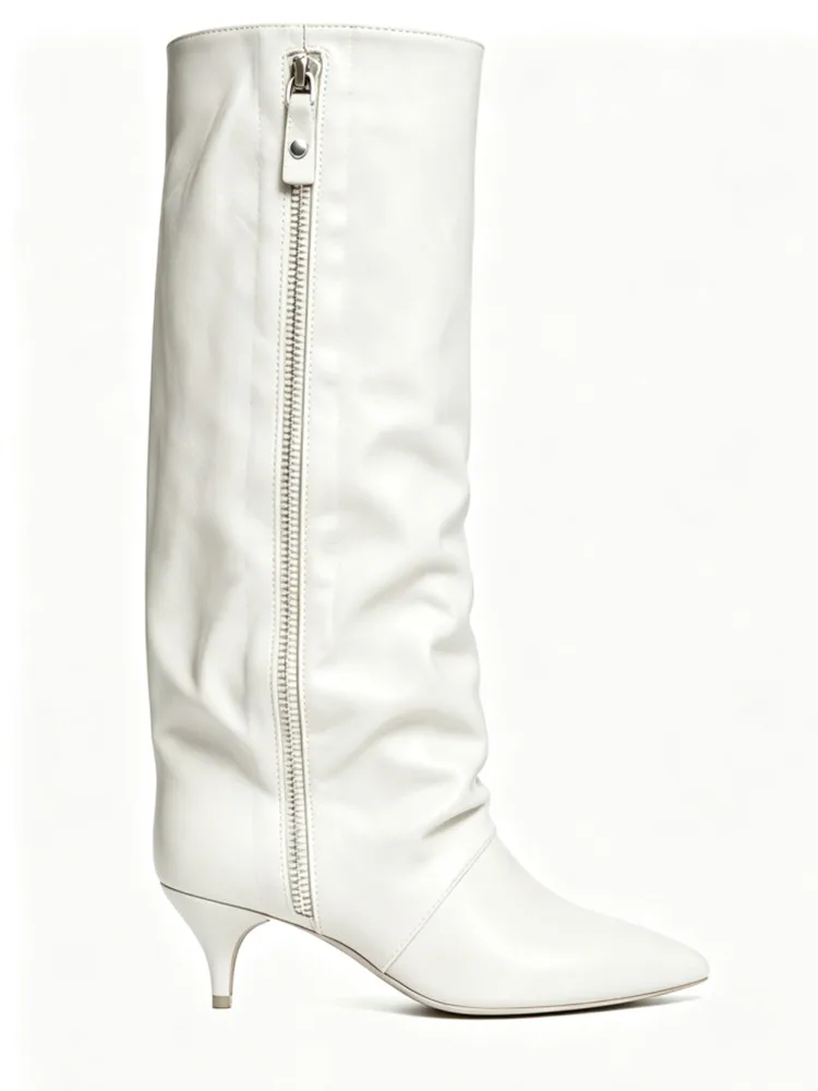 2026New Autumn and Winter Pointed Low Heel Knee High Women's Boots, Fashionable and Versatile Women's Mid Top Boots