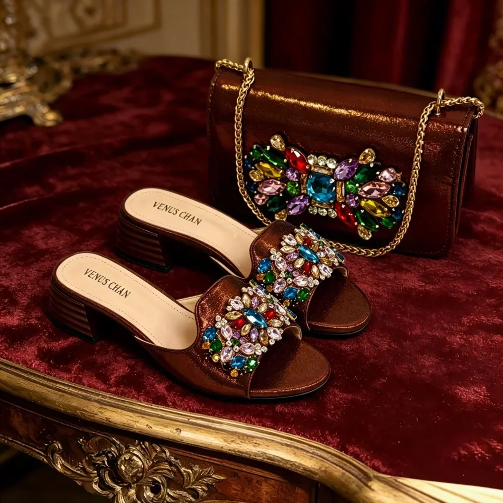 New Italian Design Sandals and Bags Matching Set 2026 Women Heel Party for Gold Color Wedding Bigger Size High Heel Shoes Party