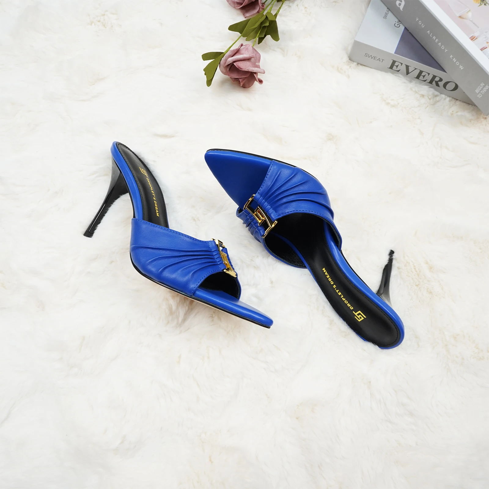 2024Women's GJ Brand High Heels 9.5CM Anti slip Slippers Pointed Leather Fashion Banquet Women's Shoes Solid Color Sexy Slippers