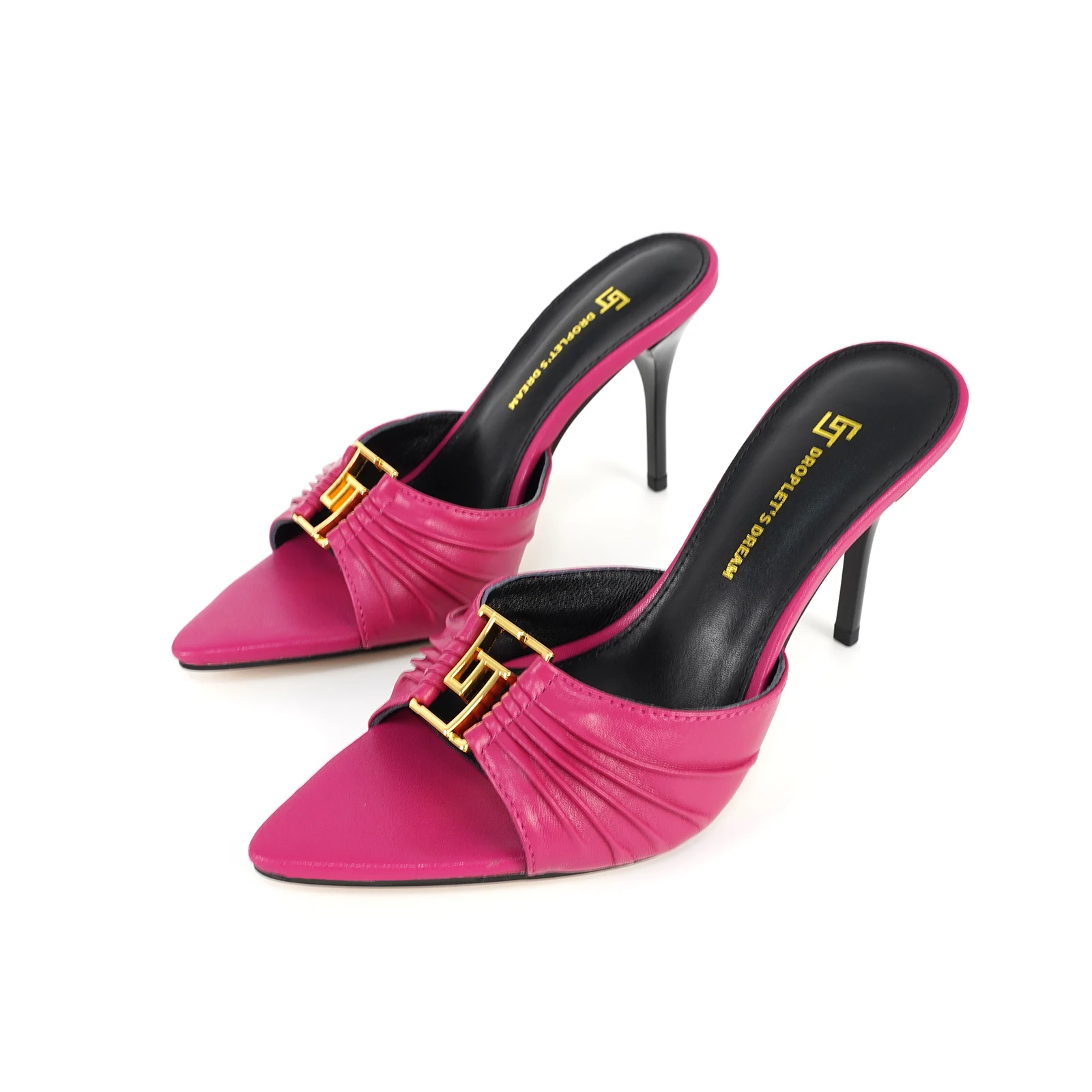 2024Women's GJ Brand High Heels 9.5CM Anti slip Slippers Pointed Leather Fashion Banquet Women's Shoes Solid Color Sexy Slippers