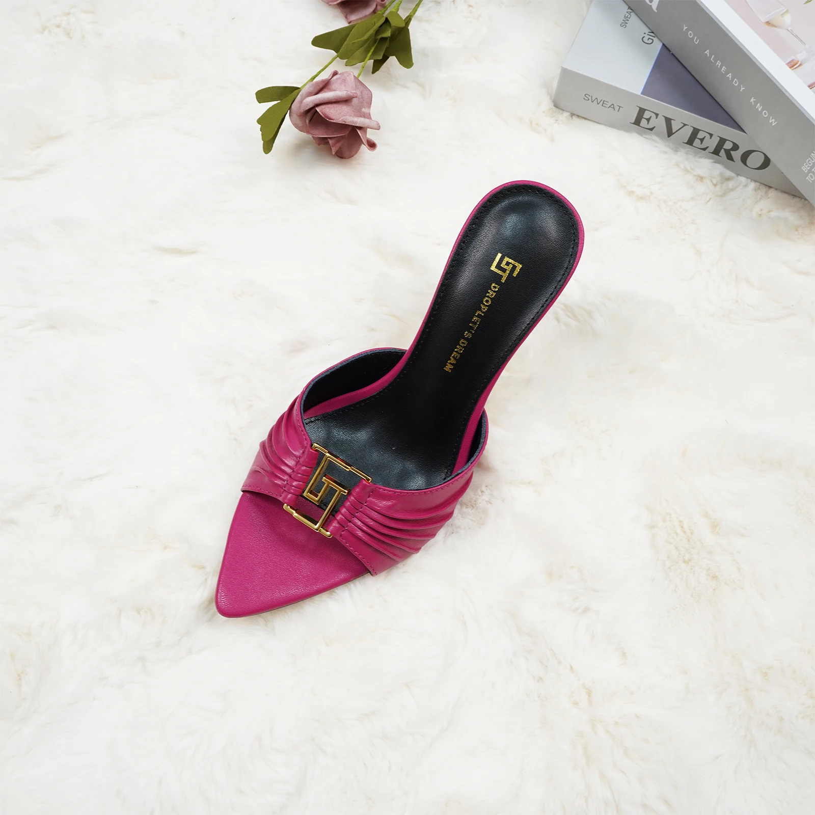 2024Women's GJ Brand High Heels 9.5CM Anti slip Slippers Pointed Leather Fashion Banquet Women's Shoes Solid Color Sexy Slippers