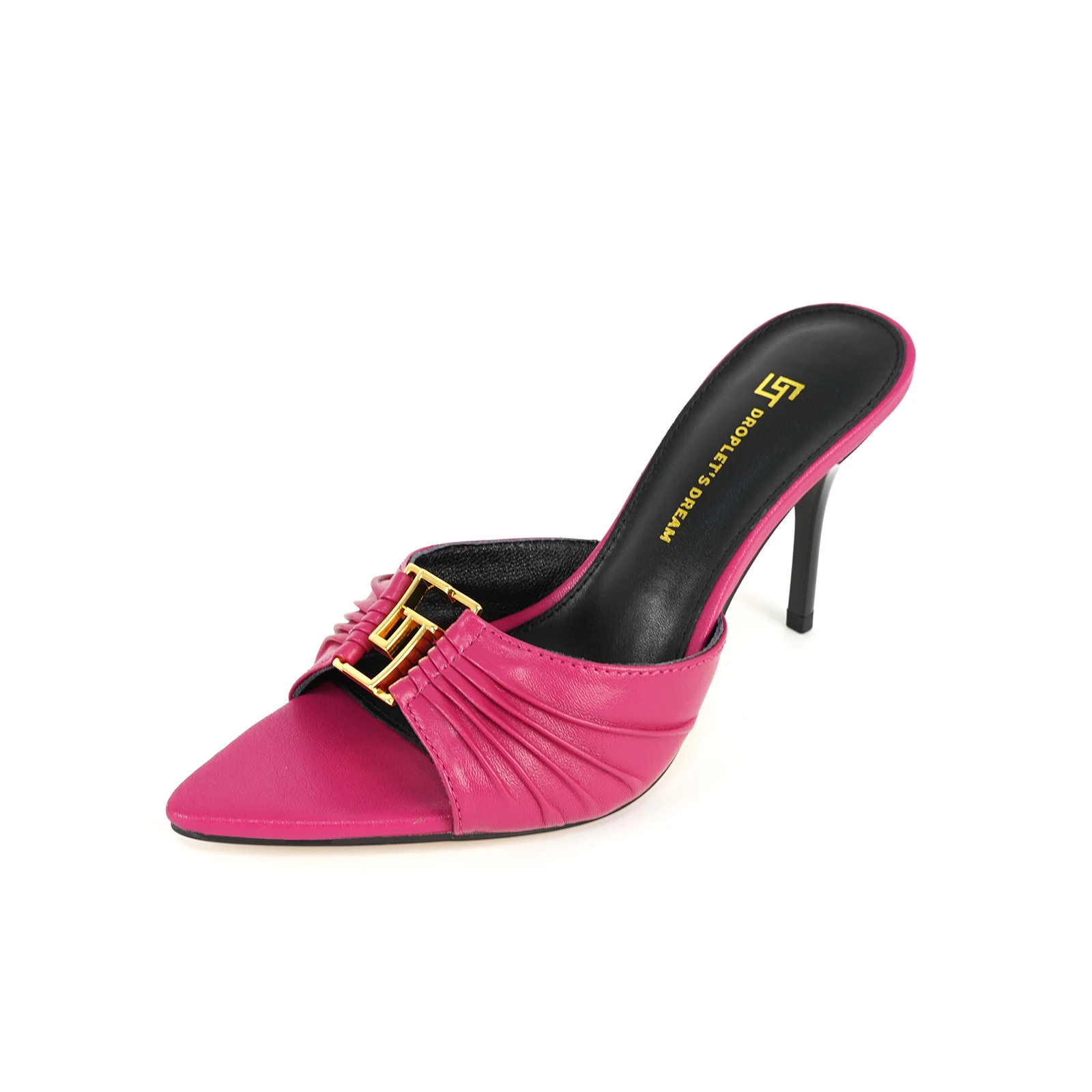 2024Women's GJ Brand High Heels 9.5CM Anti slip Slippers Pointed Leather Fashion Banquet Women's Shoes Solid Color Sexy Slippers