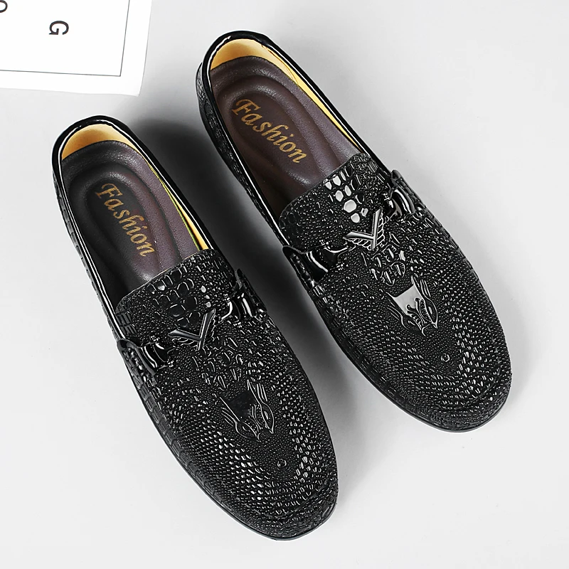 Trendy Brand Men's Genuine Leather Shoes Luxurious Banquet Dress Shoes Men's Low Top Loafers Casual Walking Shoes Big Size：36-47