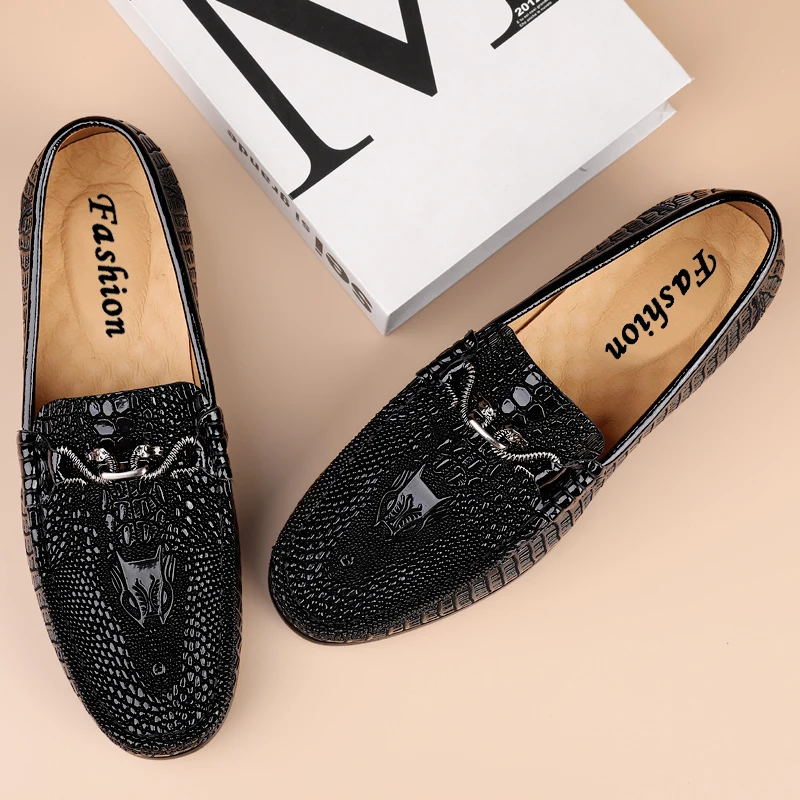 Trendy Brand Men's Genuine Leather Shoes Luxurious Banquet Dress Shoes Men's Low Top Loafers Casual Walking Shoes Big Size：36-47
