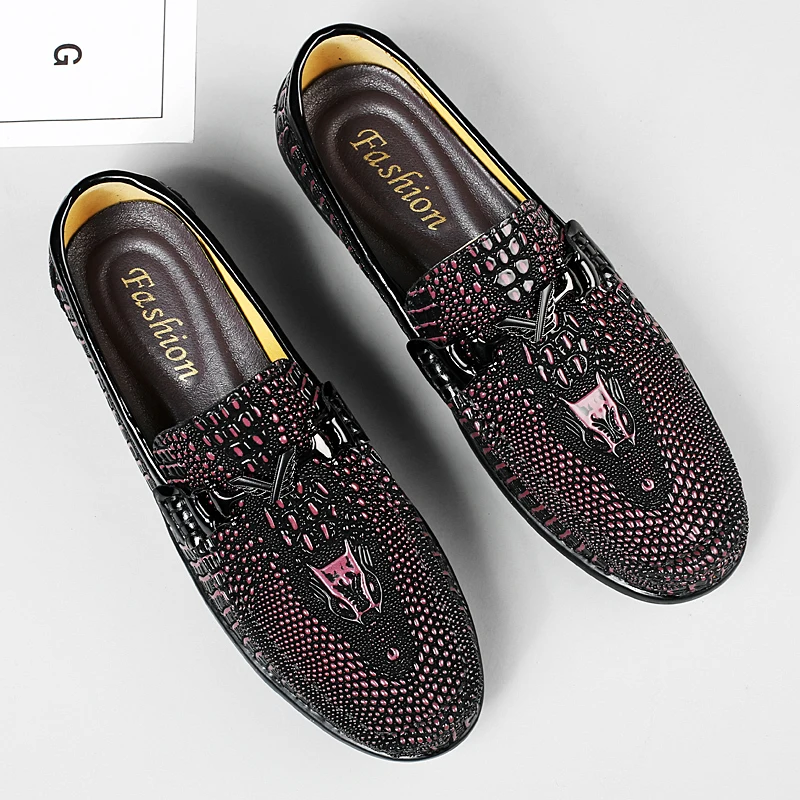 Trendy Brand Men's Genuine Leather Shoes Luxurious Banquet Dress Shoes Men's Low Top Loafers Casual Walking Shoes Big Size：36-47