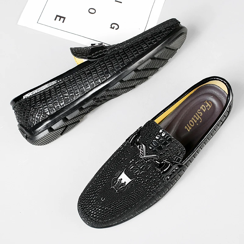 Trendy Brand Men's Genuine Leather Shoes Luxurious Banquet Dress Shoes Men's Low Top Loafers Casual Walking Shoes Big Size：36-47
