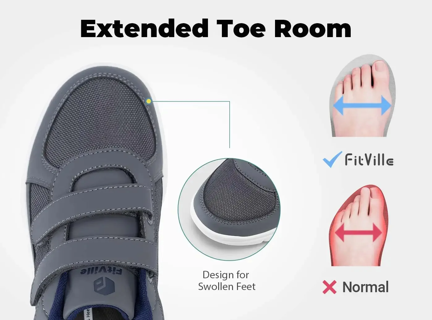 FitVille Men'S Diabetic Shoes Extra Wide 4E Senior Shoe Relieve Neuropathy Suitable For Swollen Foot Pain With Arch Support